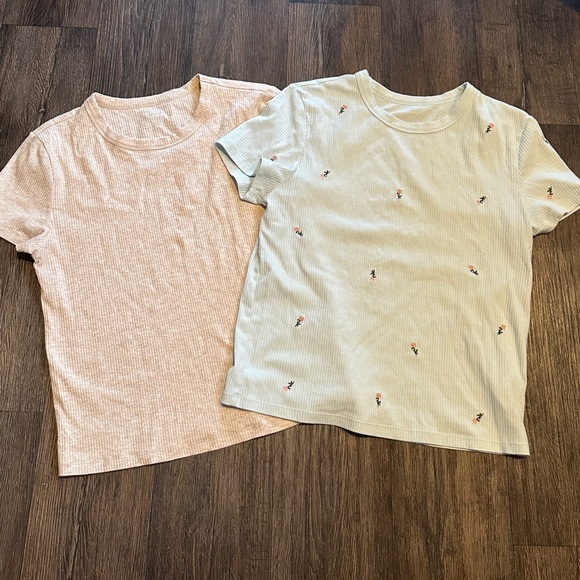 American Eagle Outfitters Tops - American Eagle Hey Baby Ribbed Short Sleeve Tee Crewneck Top Beige Blue Bundle
